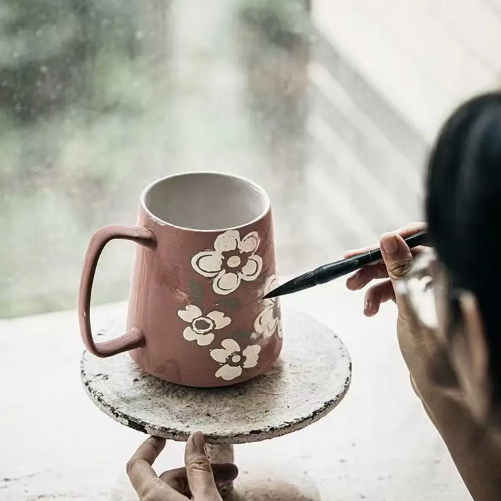Vibrant Floral Ceramic Cup 700ML Hand-Painted Design, Microwave Safe Insulated Multi-Functional Kitchen & Dining Mug, Chinese Aesthetic Bright Glaze