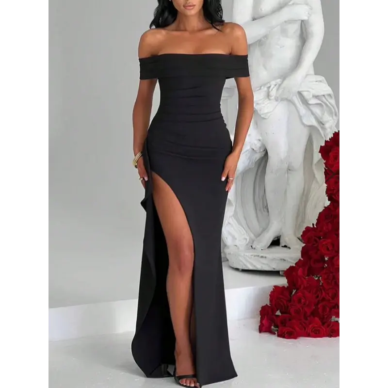 INAWLY Women's Solid Color Off Shoulder High Slit Dress,Ladies Sexy Rhinestone,Ruched,Split Thigh Short Sleeve Off The Shoulder Slim Fit Long Black Batwing Sleeve Heart,Plain Bodycon Women Long Dresses,Spring/Fall,Party/Nightclub Outfits - TikTok Shop INAWLY Women's Solid Color Off Shoulder High Slit Dress,Ladies Sexy Rhinestone,Ruched,Split Thigh Short Sleeve Off The Shoulder Slim Fit Long Black Batwing Sleeve Heart,Plain Bodycon Women Long Dresses,Spring/Fall,Party/Nightclub Outfits - TikTok Shop