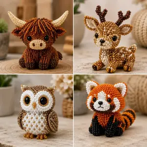 Cute 3D Woodland Friends Bead Animal Kit – Beginner-Friendly Beading Craft Set with Instructions, Complete DIY Art & Craft Supplies for Kids Adults