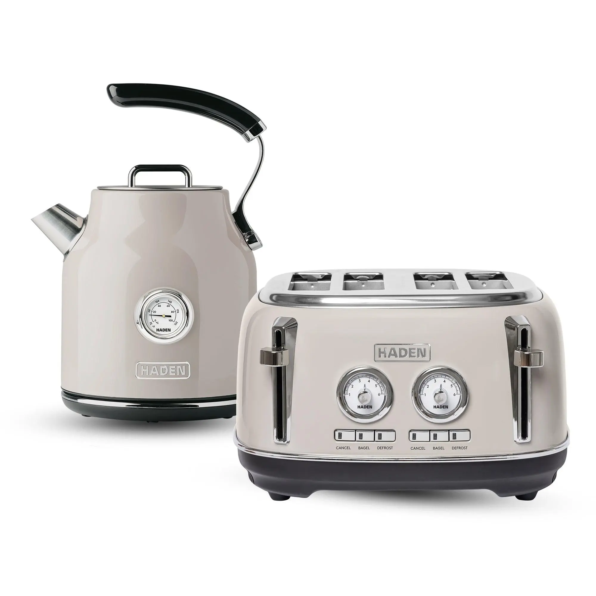 Haden Dorset 4 Slice Wide Slot Toaster & Electric Water Kettle, Putty & Chrome Haden Dorset 4 Slice Wide Slot Toaster & Electric Water Kettle, Putty & Chrome