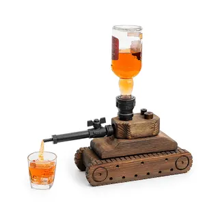 Army Tank Whiskey Decanter by The Wine Savant - Tank Gift - Bourbon and Scotch Decanter, 1000ml - Groomsmen Gifts for Men - Wood
