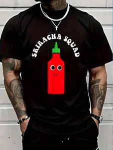 100% Cotton Sriracha Sauce Kawaii Face Tee T-Shirt Women's Men's Graphic Tee Crew Neck summer vacation Tops