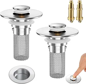 5PCS Bathroom Sink Stopper Strainer, Pop-Up Bathroom Sink Drain Strainer with Removable Stainless Steel Hair Catcher Basket, Universal Fit for US Bathroom Sinks, Bathtubs, Showers & Floor Drains