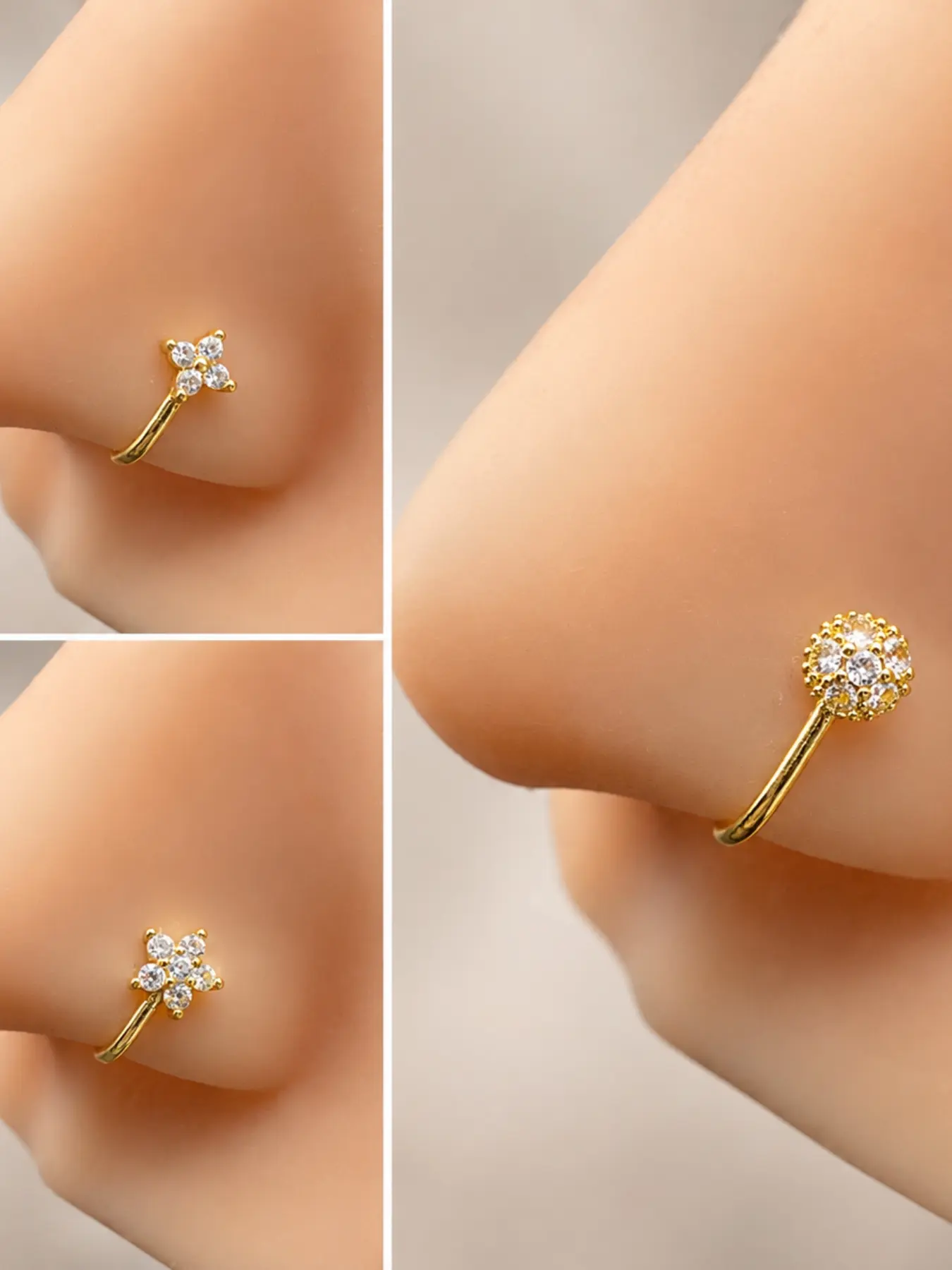 3-Piece Set Elegant Star Flower Rhinestone Design, Copper Zircon U-Type Nose Stud, No-Drill, All Seasons, Perfect Gift for Girls, Wearable Fashion Body Jewelry