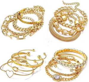 15PCS Golden Bracelets for Women,Multiple Layered Stackable Open Cuff Bangle,Adjustable Cuban Link Chain Tennis Bracelet Pack,Dainty Classic Aesthetic Jewelry,Christmas Party Gifts
