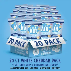White Cheddar Puffcorn Single Serve - 20 bags - Like Air Puffcorn White Cheddar Puffcorn Single Serve - 20 bags - Like Air Puffcorn