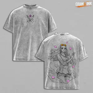 Nico Robin Shirt – One Piece Vintage Acid Washed Oversized Graphic T Shirt, Anime Archaeologist Dark Aesthetic Manga Streetwear, Double Sided Print Heavyweight Cotton Unisex Tee, Gift for Anime Fans