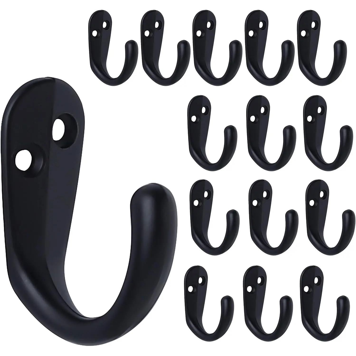 15PCS Wall-Mount Single Prong Zinc Alloy Coat Hooks (1.7x1.3in/45x34mm, Black, 20 lbs Capacity) with 30 Screws, Sturdy Design, Easy Installation for Bathroom Towels, Bags - Home Improvement Organiser
