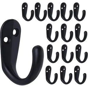 15PCS Coat Hooks Wall Mounted Single Prong Robe Hook for Hanging Towel Hooks with 30 Screws for Bags, Hat, Cap, Scarf, Cup (Black) - Home Improvement. Organiser Installation Hangable Hangers