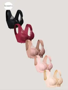 Women's Solid Color Lace Push Up Bra, Soft Comfy Breathable Wireless Bra, Women's Lingerie for All Seasons, Underwear