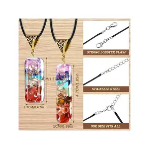 7 Chakra Energy Crystal Necklace, Multi.Gemstone Pendant, Rainbow Crystal YogaMeditation Jewelry,Unique Crystals, ResinNecklace for Women & Men