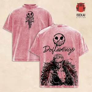 Donquixote Doflamingo Smiles Are In Graphic Tee, Vintage Washed One Piece Anime Shirt, Heavenly Demon Design with Dark Aura Illustration, Heavyweight Cotton Unisex Streetwear Top, Gift for One Piece Fans and Anime Lovers