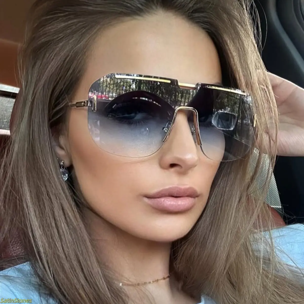 2026 new square large frame one-piece sunglasses frameless sunglasses fashion trend metal sunglasses high sense
