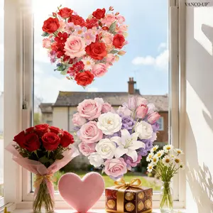 A set (30*30cm*2pcs) of Valentine's Day heart-shaped bouquet window stickers, static stickers, glass stickers for decorating festival homes, window displays, and windows D21409