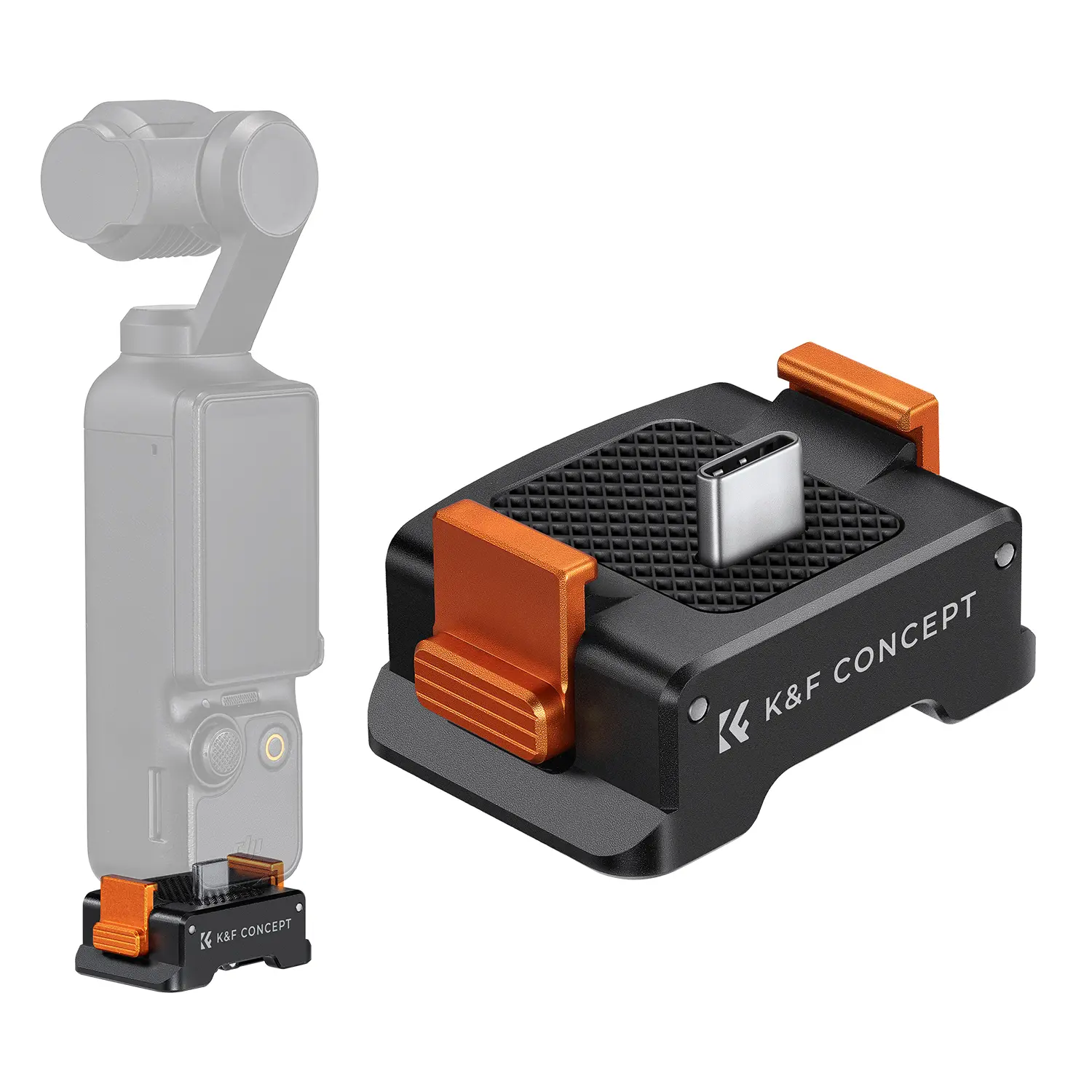 K&F CONCEPT Camera Mount Docking Base for DJI Osmo Pocket 3 - Fastcharge Type-C Desktop Charging Adapter, Aluminum Alloy Bracket with Arca-Swiss Compatibility, 1/4 Screw Hole, Folding Finger Camera Accessory
