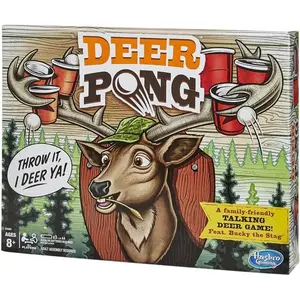 Deer Pong Game, Features Talking Deer Head and Music, Includes 6 Party Cups and 8 Balls, Fun Family Game for Ages 8 and Up