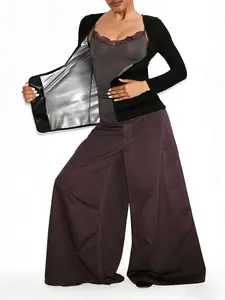 Women's Sauna Suit Shirt, Long Sleeve Sauna Waist Trainer Jacket, Body Shaper with Waist Control, Silver Color and, All Seasons