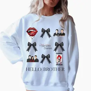 Hello Brother Vampire Inspired Sweatshirt, Vampire Diaries Sweatshirt, TVD Sweatshirt, Dark Aesthetic Fan Crewneck