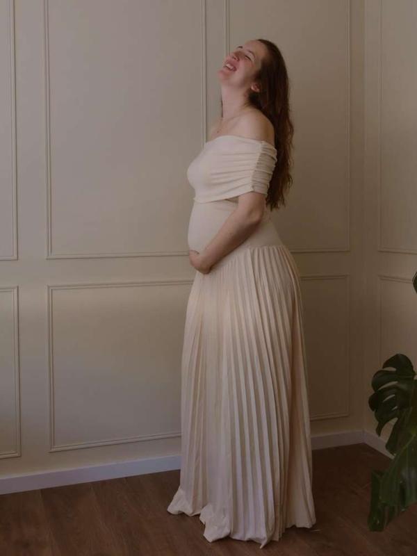 Elegant Off-Shoulder Ruched Maxi Dress, Maternity Baby Shower Gift, Long Flowy Party Dress, Maternity Dresses, Women's Fashion Clothing
