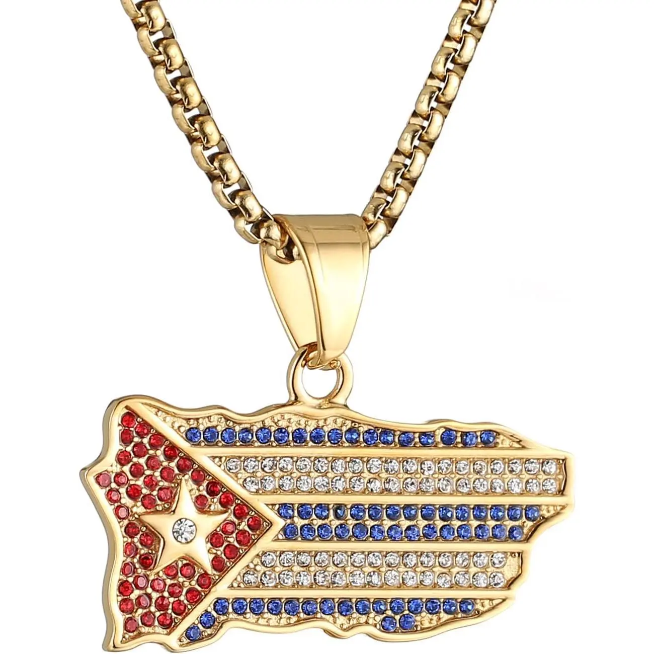 18K gold plated Cuban flag pendant inlay CZ vintage hip hop rock punk totem Amulet charm necklace jewelry gift