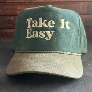 Vintage Trucker Rope Hat – “Take It Easy” Embroidered Snapback Cap, Faded Canvas Retro Hat, Casual Gift