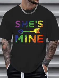 100% Cotton Lesbian Couple She's Mine I'm Hers Matching LGBT Pride T-Shirt, Vintage Graphic Tees Casual Outfits, Men Women Summer Clothes