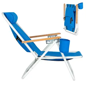 Portable Beach Chairs for Adults, High Strength Beach Chair with Adjustable Headrest Blue, Cup Holder for Outdoor/Lawn/Picnic/Sand, Foldable Camping Chair camp