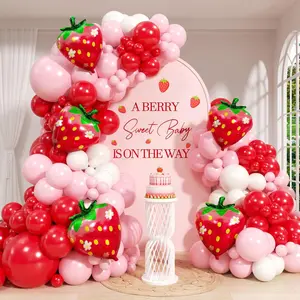 120pcs Strawberry Balloon Arch Kit with Red, Pink, White & Foil Balloons for Party Decor