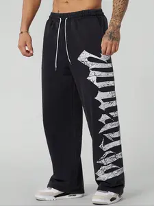 Men's Drawstring Letter Graphic Print Casual Sweatpants, Loose-Fit Streetwear for Gym, Going Out, Gift Ideas, All-Season Comfort, Athleisure Style Bottoms