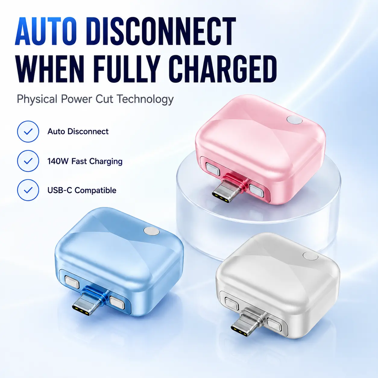 Smart Auto Stop Charging Adapter, Disconnect Charging Cable Protector Power Breaker Fully Charged Separator Detaches Power After Complete Charged Separate Cable Defender