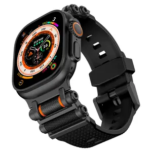 Silicone Bands for Apple Watch Ultra 3/2/Ultra, Series 11/10/9/8/7/6/5/4/SE/SE2 [Stainless Steel Metal Connector + Liquid Silicone Strap] for iWatch 49mm/46mm/45mm/44mm Adjustable Band Men Women, Black [WATCH NOT INCLUDED]