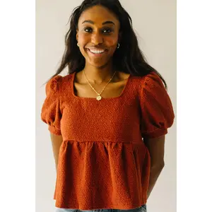 Women's Rust Puff-Sleeve Knit Blouse (Greendale Style)
