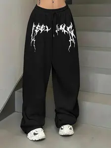 Women's Plain Letter Print Drawstring Waist Sweatpants, Casual Jogger Pants for Daily Wear, Ladies Bottoms for Summer