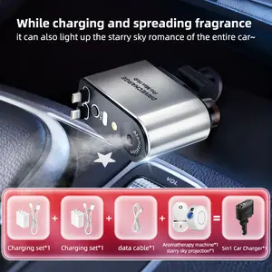 Car fast charging, smart air purification, car aromatherapy, one-to-three, retractable data cable, compact and portable, built-in starry sky projection, a must-have for travel, compatible with Android and Apple