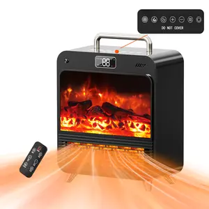 Electric Fireplace Heater with Realistic 3D Flame, 1500W PTC Fast Heating, 3 Modes & Remote Control, for Home Office and Christmas Decor