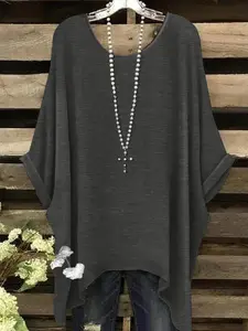 Women's Plus Size Basic Solid Color Round Neck Fitted T-Shirt, Casual Fashion Top for Daily Wear, Comfortable and Stylish Women's Clothing, Spring, Womenswear