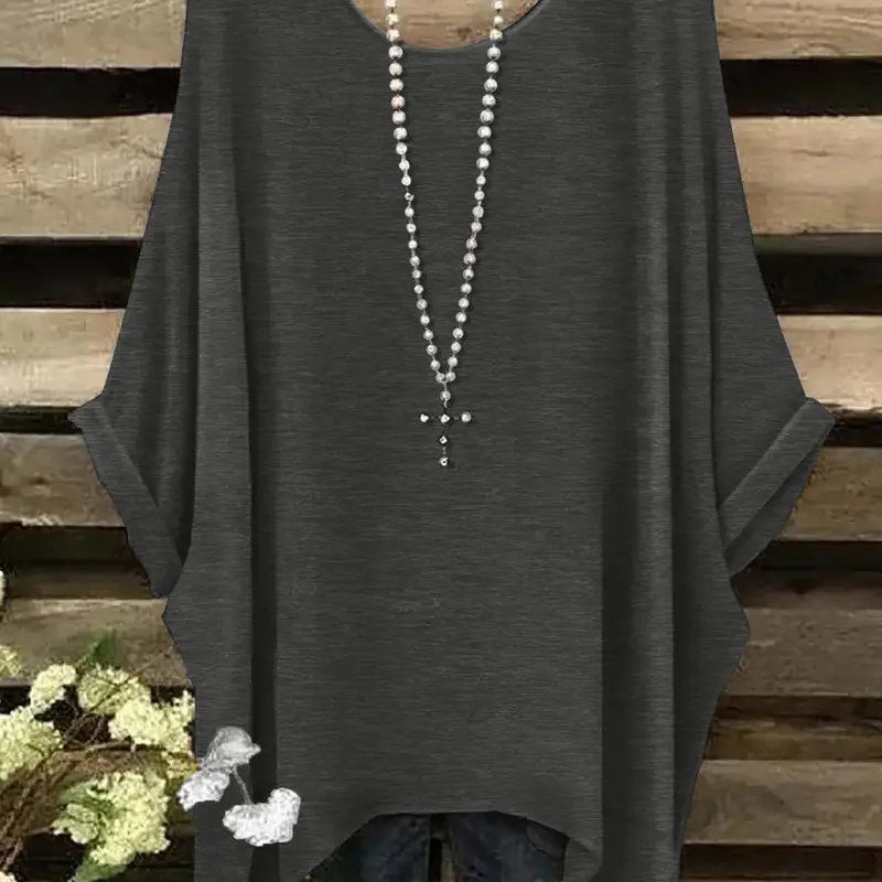 Women's Plus Size Solid Color Round Neck T-Shirt, Casual Fashion Top for Daily Wear, Comfortable and Stylish Women's Clothing