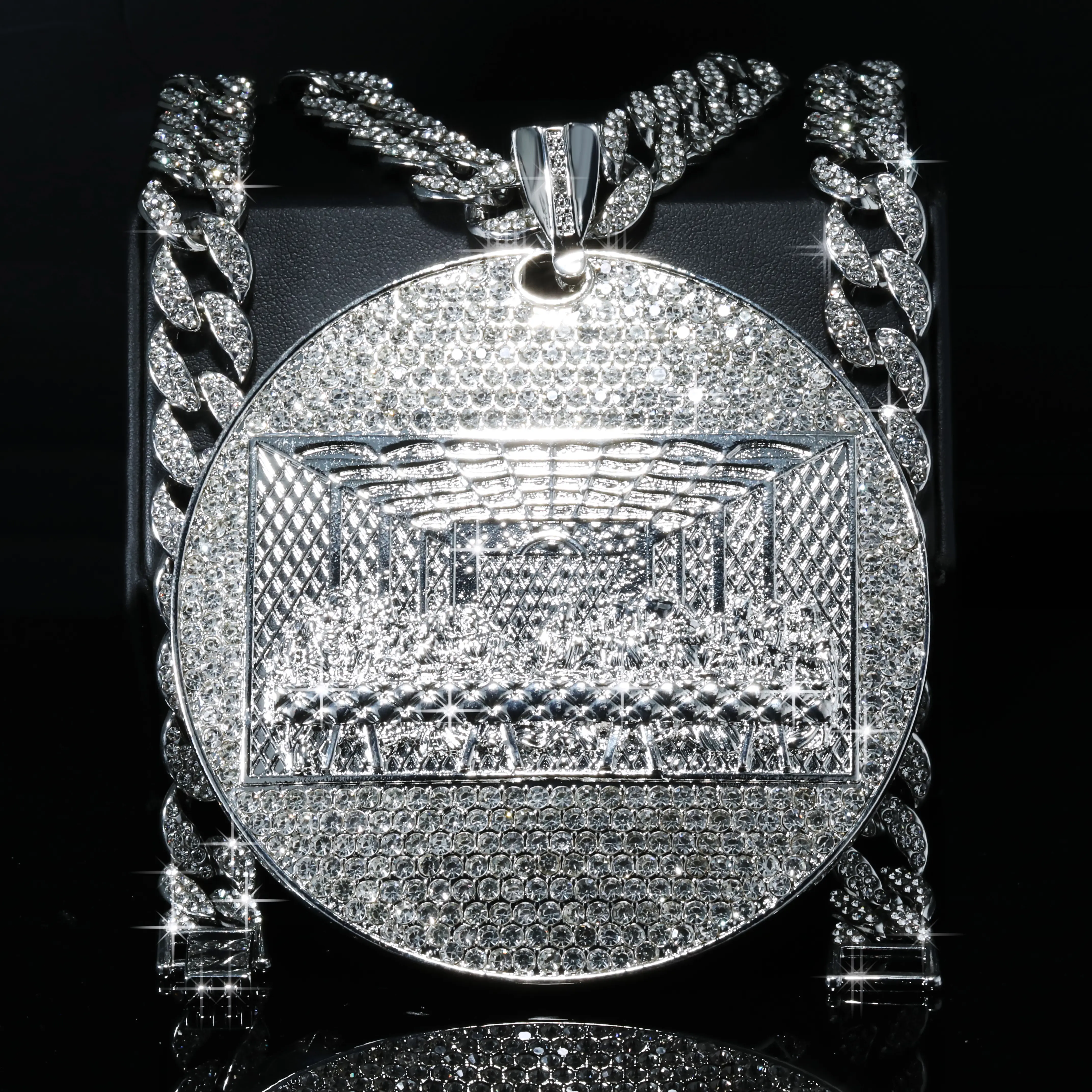 Blingkingstar - Men's Iced Silver-Plated XXL Large Jesus Last Supper Huge Pendant & 10mm Cuban Link Chain Necklace 10mm - 20", 24" & 30"Inch, High-Quality Polished Finish, Religious Adult Jewelry, Fashion Accessory Chain Gift, DiamondChains, Accessories