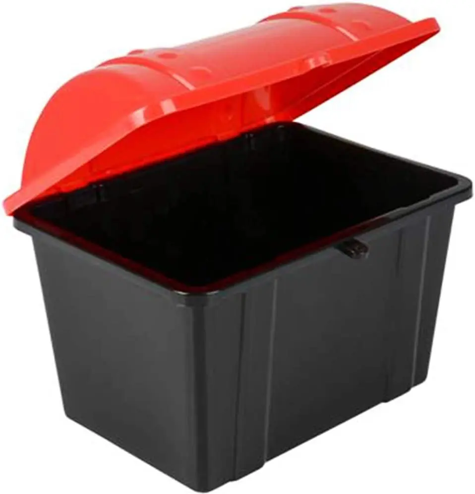 ARTCREATIVITY Plastic Pirate Treasure Chest - 1 Black Unit with Red Cover, Home Organizer Storage Bin for Toys & Jewelry, Classroom Prize Chest for Imaginative Play, Bedroom Decor