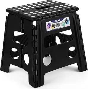 Folding Step Stool, 13 inch Non-Slip Foldable Stools Up to 300 LBS, Step Stool with Handle, Lightweight for Kitchen, Bathroom, Bedroom, Garden, Black, 1PC