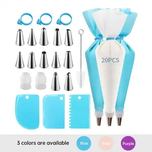 Complete Cake Tool Kit with 12 Piping Tips, 2 Reusable Bags, 20 Piping Bags, Cleaning Brush, Connector, Baking Tools for Decorations