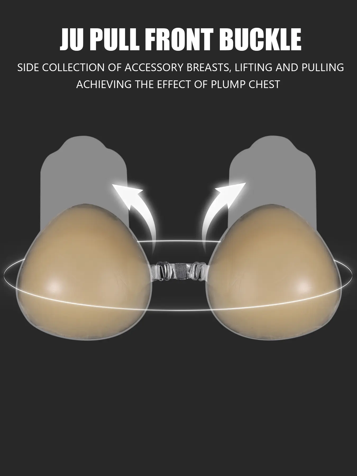 1 Pair Front Closure Push Up Adhesive Bra, Reusable Invisible Silicone Breast Lift Tape, Seamless Wireless No Underwire Bra for Plus Size Full Figure, Comfortable Sticky Bra for Wedding Dress, Backless Strapless Outfits, Detachable Clear Straps, Cuttable