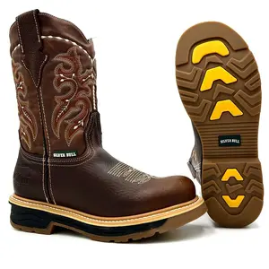 Silver Bull Rodeo Work Boot Round Toe Dual Density Goodyear Welt Sole SB-6010 Mid Calf Brown Footwear Leather Shoe boots for
