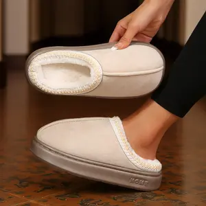 Women's Slippers Fleece-Lined Suede Mini Snow Booties Winter Lightweight Slip-On Indoor Outdoor Shoes