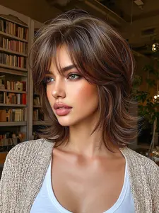 12 Inch Short Hair Wig, High Temperature Resistant Synthetic Fiber, Fashionable Look, Daily Wear, Suitable for Any Occasion, Synthetic Material Wigs