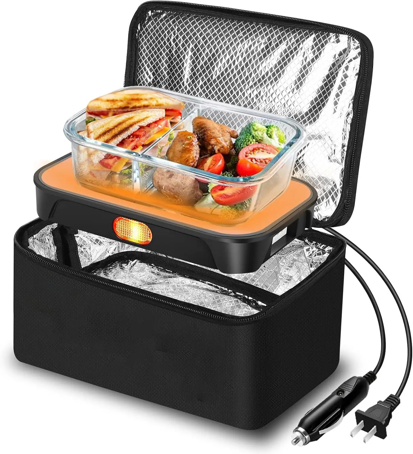 Portable Oven Food Warmer, 100W 12V/24V/110V 3-in-1 Electric Food Heater Electric Lunch Box, Mini Personal Microwave Heated Lunch Box for Truck, Travel, Office, Home, Outdoor Use