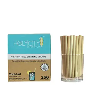 Holy City Straw Co. Reed Stem Straws | 5.5" | 250ct. | 7-9mm dia | 100% Plant-based, Compostable | Great for Smoothies, Milkshakes, and Cocktails