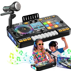 Kids Karaoke Mixer Toy with Microphone Trending Light-Up Music Station with 100+ Sounds & Piano Keys for Ages 3-12