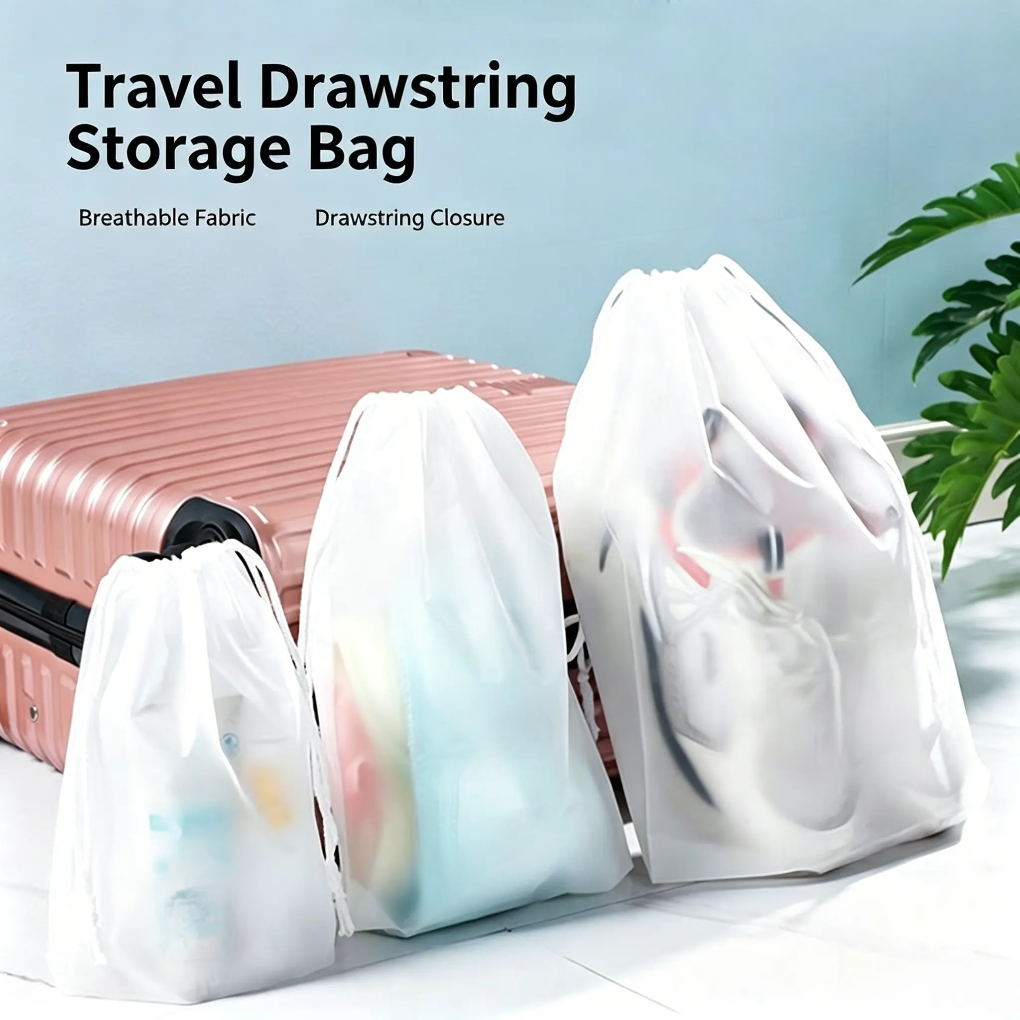 Waterproof Travel Drawstring Shoe Bags for Packing, Storage, Travel Essentials for Men and Women, 15.7 x 11.8 inches, Clear, 5 pieces