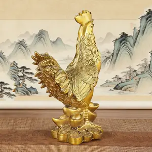 Brass Feng Shui Rooster Figurine, Zodiac Chicken Statue, Copper Cock Ornament, Wealth Symbol, Craftsmanship Gift, Home Decor